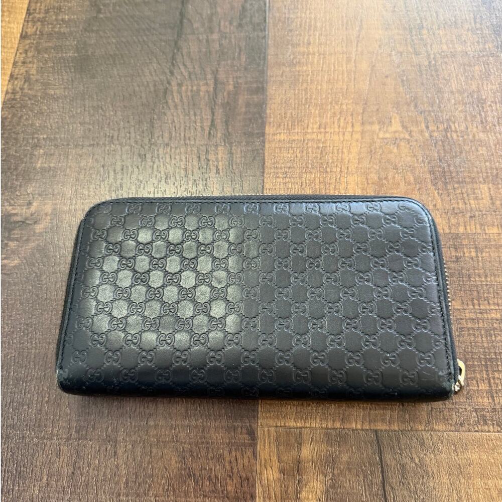Gucci Guccissima Zip Around Wallet Black Leather GG Embossed Long Wallet - Picture 11 of 14